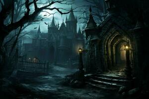 Vampire gate castle mystical. Generate Ai photo