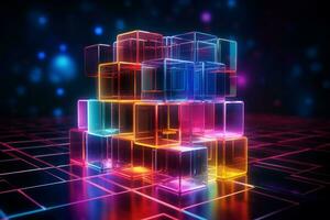 Colorful abstract neon cube. Generate Ai photo