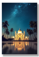 magnificent mosque on the beach, Ramadan Kareem celebration poster, generative ai png