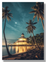 magnificent mosque on the beach, Ramadan Kareem celebration poster, generative ai png