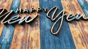 Happy New Year wood text cinematic title abstract background video