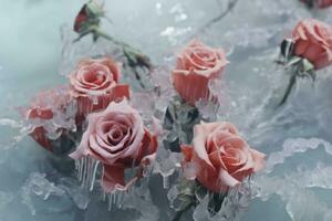 Chilled Frozen ice flowers. Generate Ai photo