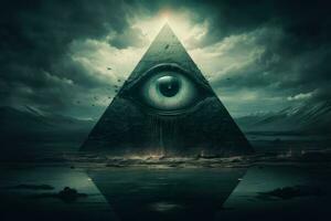 Pyramid eye macro religion. Generate Ai photo