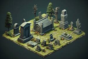 Isometric gravestones set. Generate Ai photo