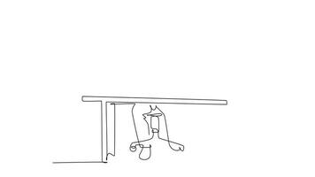 Self drawing animation of single line draw young happy businessman show clipboard containing business contract and giving thumbs up gesture. Business deal. Continuous line draw. Full length animated video