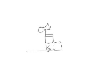 Animated self drawing of continuous line draw young foreman handyman wearing helmet and carrying clipboard giving thumbs up gesture. Home maintenance service concept. Full length one line animation video