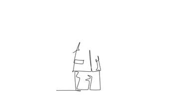 Animated self drawing of continuous line draw happy business man standing up while holding paper and giving thumbs up gesture. Success business presentation concept. Full length single line animation video