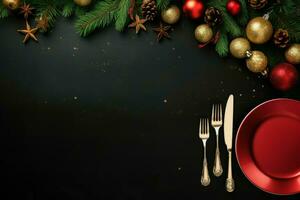 Christmas dinner table setting. Generate Ai photo