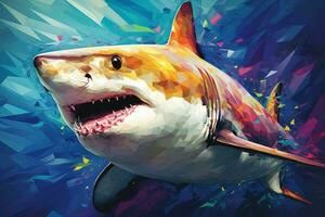Intriguing abstract colorful 3d shark. Generate Ai photo