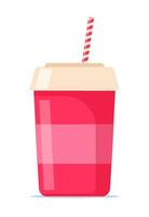 Disposable paper beverage cup for soda with drinking straw. Vector flat isolated illustration.