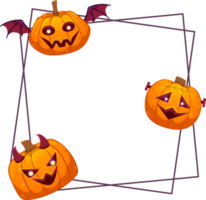 Happy Halloween frame template with pumpkins isolated on transparent background. Colorful illustration in cartoon style. png