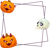 Happy Halloween frame template with pumpkins isolated on transparent background. Colorful illustration in cartoon style. png