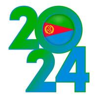 Happy New Year 2024 banner with Eritrea flag inside. Vector illustration.