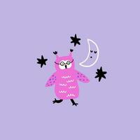 Owl Bird with star and moon for kids print vector