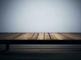 Wooden table and blur tropical beach background, product display montage. High quality photo 8k FHD AI generated