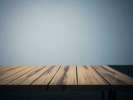 Wooden table and blur tropical white background, product display montage. High quality photo 8k FHD AI generated