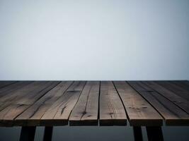 Wooden table and blur tropical green Color background, product display montage. High quality photo 8k FHD AI generated