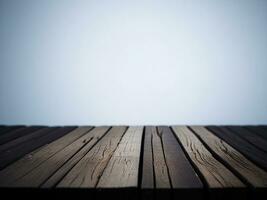 Wooden table and blur tropical white background, product display montage. High quality photo 8k FHD AI generated