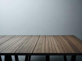 Wooden table and blur tropical white background, product display montage. High quality photo 8k FHD AI generated