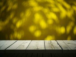 Wooden table and blur tropical green grass background, product display montage. High quality photo 8k FHD AI generated