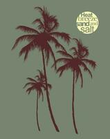 Vector illustration of coconut trees silhouette in Sun and text composition. Art in graphic style for prints, stickers, decoration, etc.