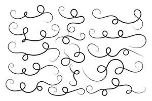 Vintage Filigree Swirls, calligraphy decorative scroll, Fancy Line Flourishes Swirls Elements, vintage curly thin line Text Ornaments, curls text divider flourish Swirl, calligraphic curl lines vector