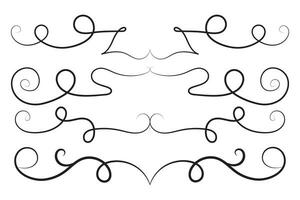 Vintage Filigree Swirls, calligraphy decorative scroll, Fancy Line Flourishes Swirls Elements, vintage curly thin line Text Ornaments, curls text divider flourish Swirl, calligraphic curl lines vector