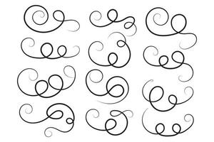 Vintage Filigree Swirls, calligraphy decorative scroll, Fancy Line Flourishes Swirls Elements, vintage curly thin line Text Ornaments, curls text divider flourish Swirl, calligraphic curl lines vector