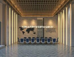 Meeting Room of a large hall Beholding the Allure of Shopping City's Luxury Mall. 3D rendering photo