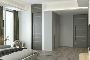 Elevating Your Bedroom Design Incorporating Stylish Furniture and a Comfortable Bed for a Chic Space 3D rendering photo