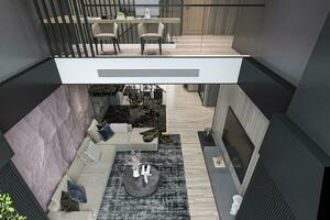 rústico encanto vivo habitación interior diseño en industrial estilo desván con 3d hacer foto
