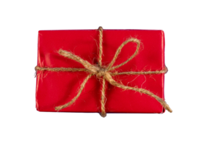 Christmas red gift box with rope bow png
