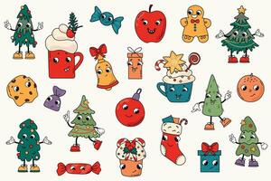 Retro Christmas Kawaii. A cute set of Christmas illustrations. White background, isolate. vector