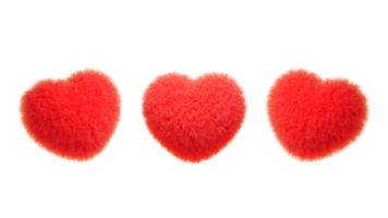 Red fluffy volumetric fur 3D heart. 3d icon, symbol of love png