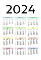 Calendar for 2024 isolated on a white background vector