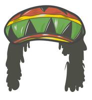 Jamaican rasta hat with dreadlocks. Reggae style avatar. vector