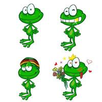 illustration of a set of cute cartoon green frog set vector