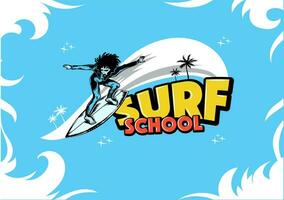 Surfing logo template for surf school. vector illustration