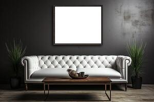 AI Generative white couch and a framed picture on the wall photo