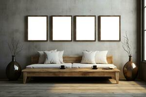 AI Generative three blank frames on a wall in a room photo