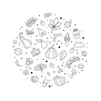 Autumn outline set. Fall Season Vector Illustration in Doodle Simple style