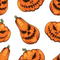 Víspera de Todos los Santos modelo diseño, de miedo calabaza mal antecedentes. escalofriante Víspera de Todos los Santos antecedentes con calabazas con de miedo caras, mal calabazas antecedentes vector