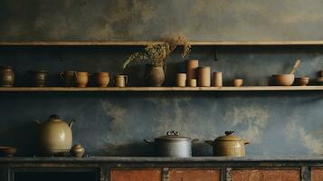 Generative AI, kitchen interior, minimalistic japanese wabi sabi style, muted natural neutral colors photo