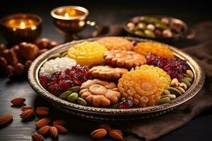 Plate with oriental sweets. Lohri fire festival in India. photo