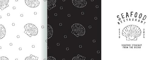 Shells patterns. Seafood sketch. Scallop white and black pattern. Vector scalable graphics