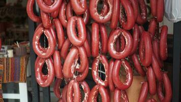 Sausage in turkish culture in a market video