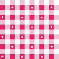 Pink plaid pattern with star background. plaid pattern background. plaid background. Seamless pattern. for backdrop, decoration, gift wrapping, gingham tablecloth, blanket, tartan. vector