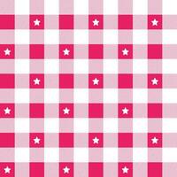 Pink plaid pattern with star background. plaid pattern background. plaid background. Seamless pattern. for backdrop, decoration, gift wrapping, gingham tablecloth, blanket, tartan. vector