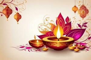 graphic with oil lamp for the indian festival of diwali with space for text photo