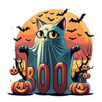 Halloween kawaii graphics with cat ghost and boo lettering photo